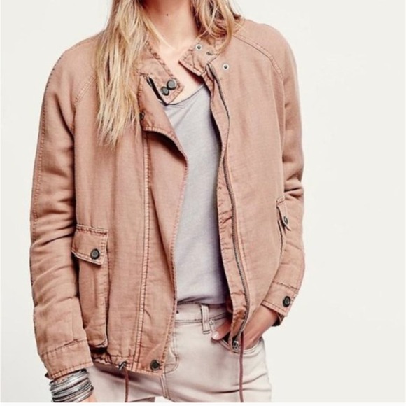Free People Slouchy Linen Blend Bomber Jacket - Picture 1 of 5